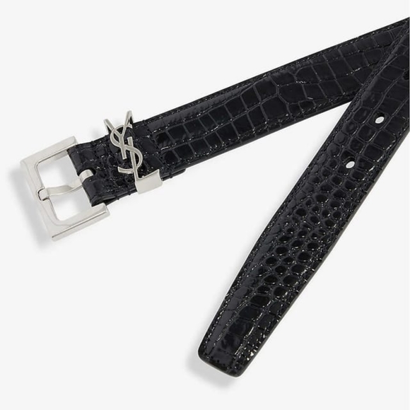 SAINT LAURENT Monogram-Buckle Croc-Embossed Leather Belt Size 75 - Picture 2 of 7